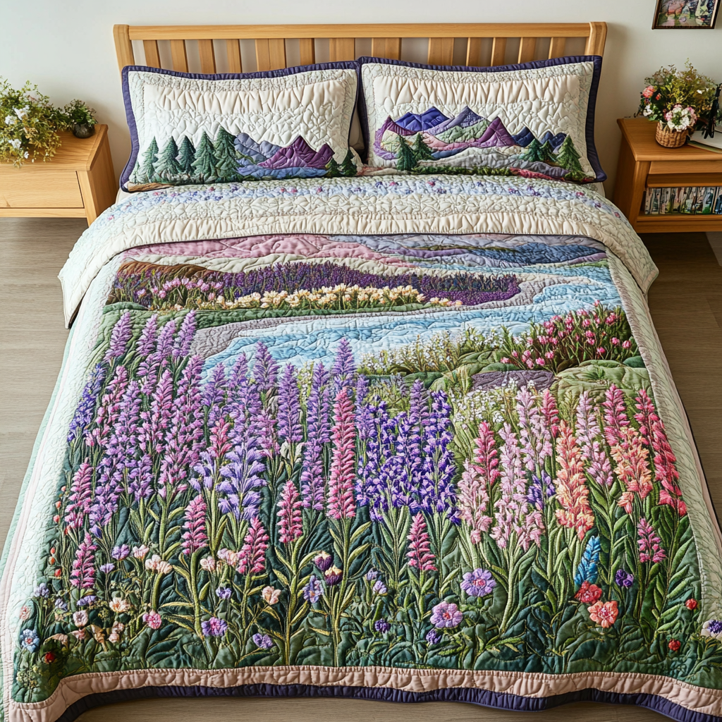 Flower Path Quilted Bedding Set Duvet Cover Merch Best Lavender Gifts For Ladies Flower Path Quilted Bedding Set Duvet Cover Merch Best Lavender Gifts For Ladies