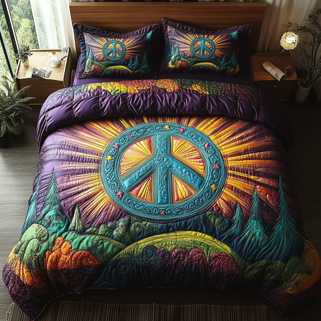 Flower Power Quilted Bedding Set Duvet Cover Bed Sheet Set Peace Sign Hippie Presents Flower Power Quilted Bedding Set Duvet Cover Bed Sheet Set Peace Sign Hippie Presents