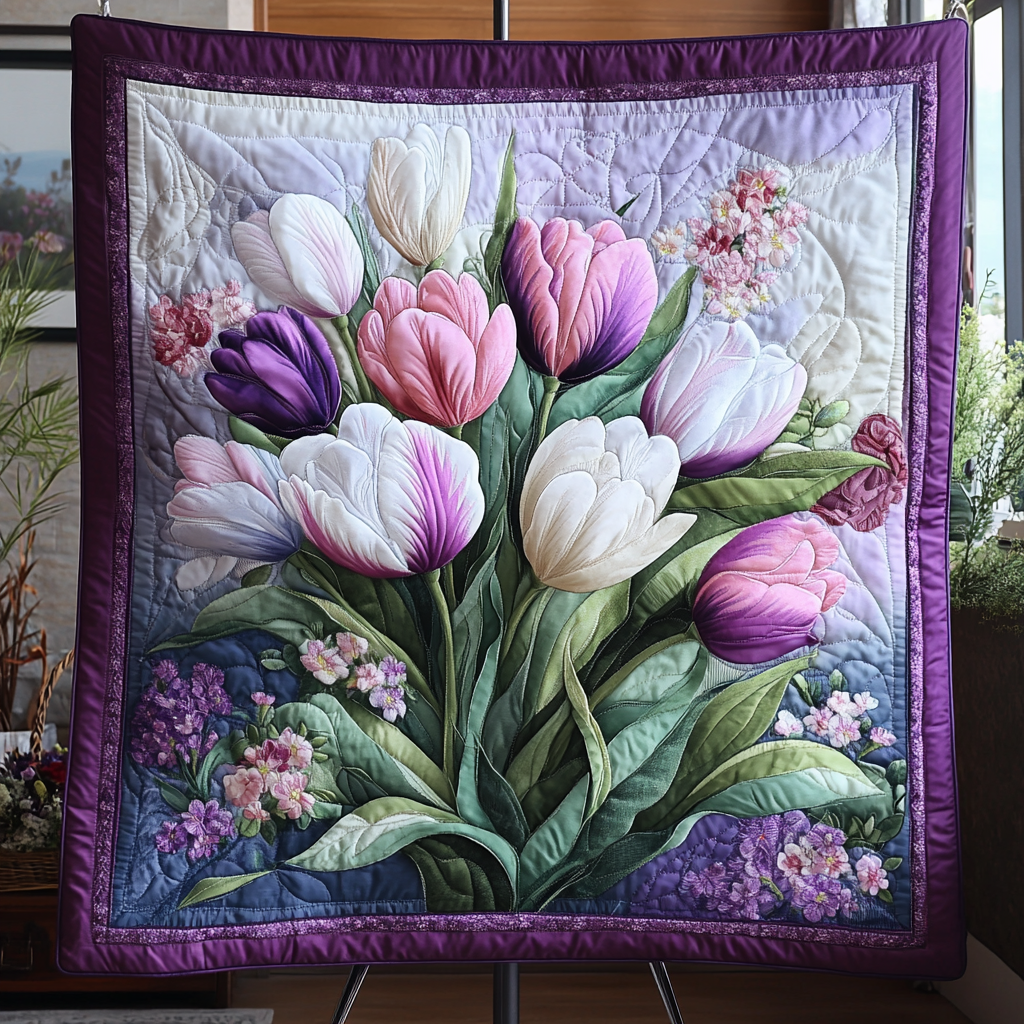 Flower Whisper Quilted Blanket Cute Colorful Blanket Unusual Tulip Gifts Flower Whisper Quilted Blanket Cute Colorful Blanket Unusual Tulip Gifts