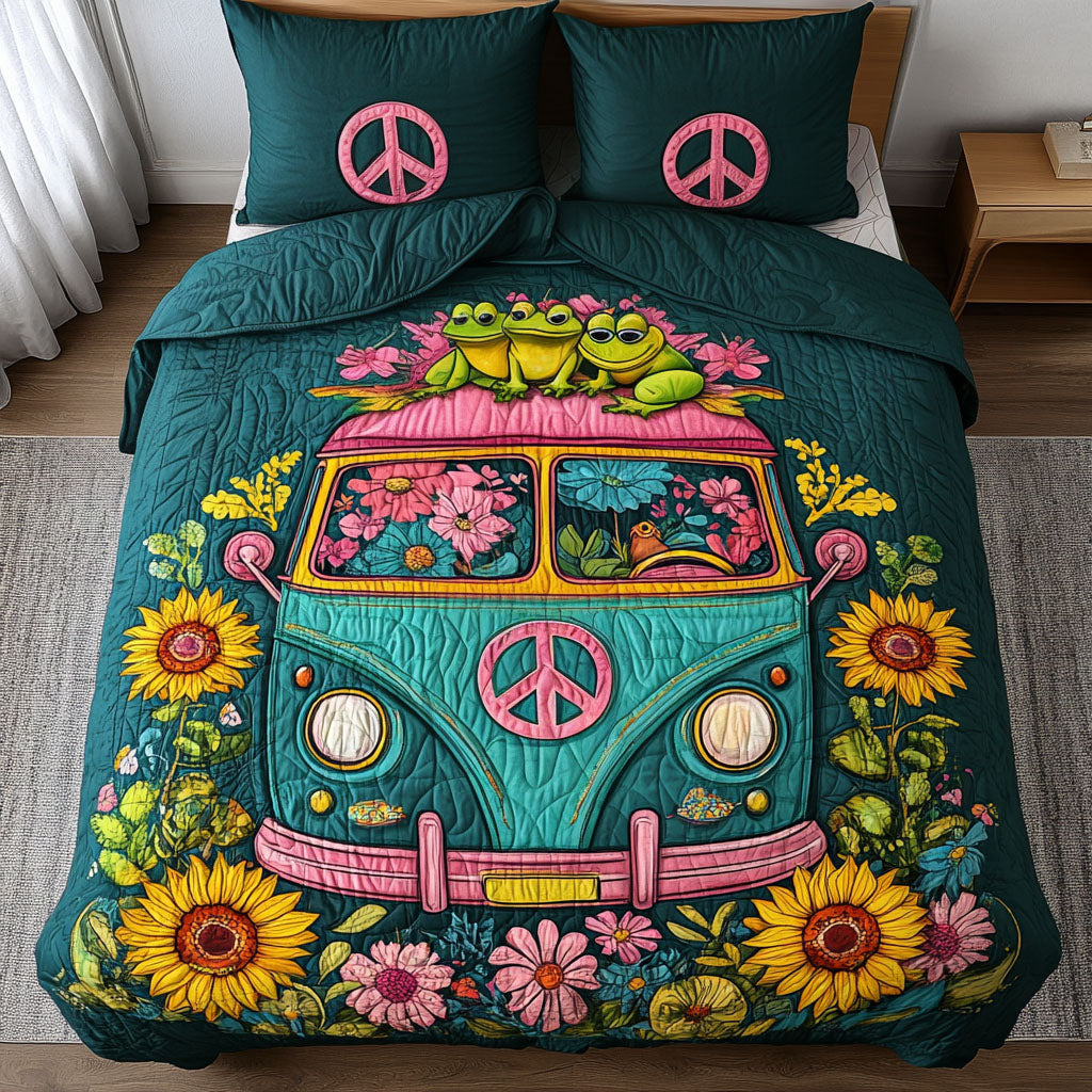 Flowerfield Frogs Quilted Bedding Set Duvet Cover Bed Sheet Set Peace Gifts For Hippie Sister Flowerfield Frogs Quilted Bedding Set Duvet Cover Bed Sheet Set Peace Gifts For Hippie Sister
