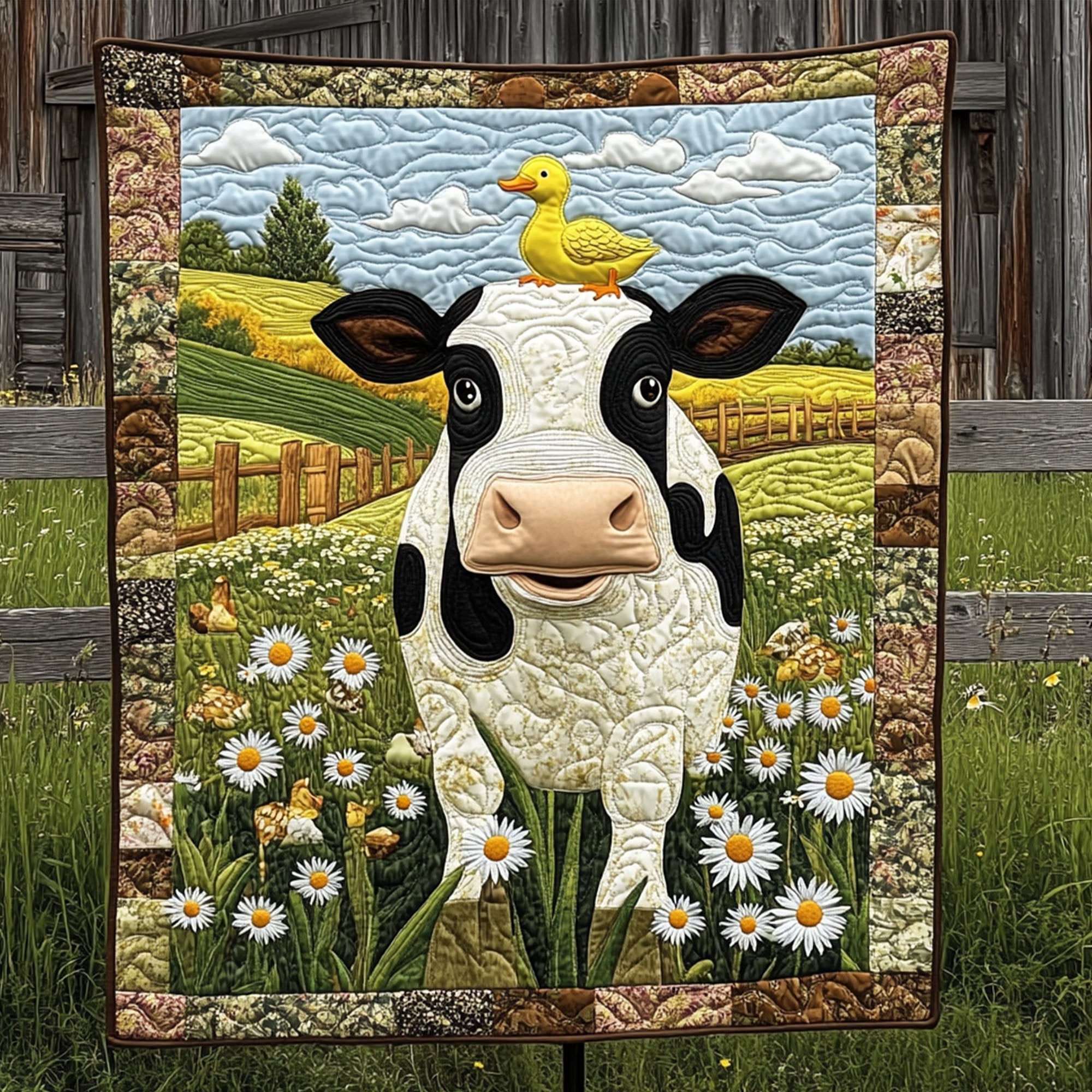 Flowers by the Fence Quilted Blanket Cute Throw Blanket Christmas Gifts For Cow Lovers Flowers by the Fence Quilted Blanket Cute Throw Blanket Christmas Gifts For Cow Lovers