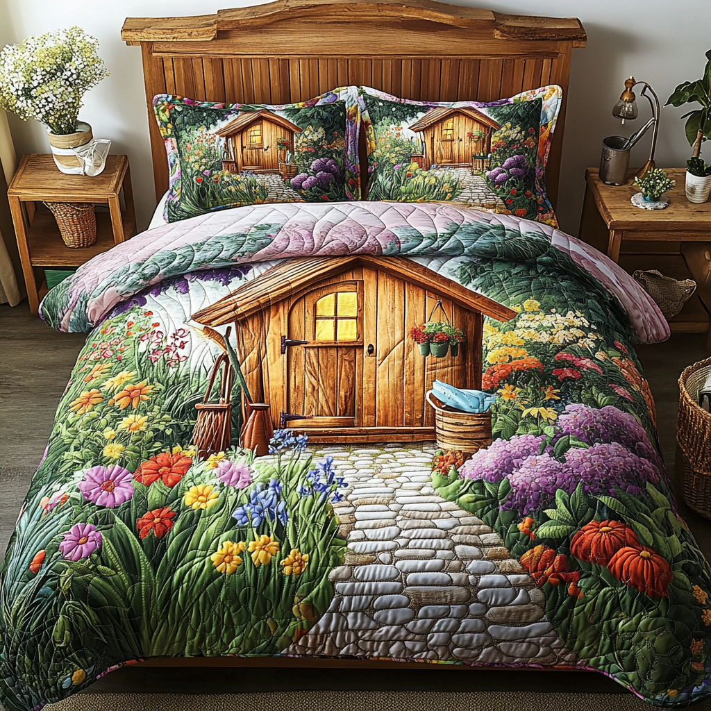 Flowery Retreat Quilted Bedding Set Duvet Cover Bedspread Flower Theme Gifts Flowery Retreat Quilted Bedding Set Duvet Cover Bedspread Flower Theme Gifts