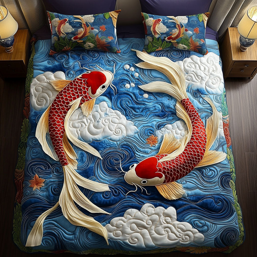 Flowing Koi Quilted Bedding Set Duvet Cover Bedspread Koi Fish Presents Flowing Koi Quilted Bedding Set Duvet Cover Bedspread Koi Fish Presents