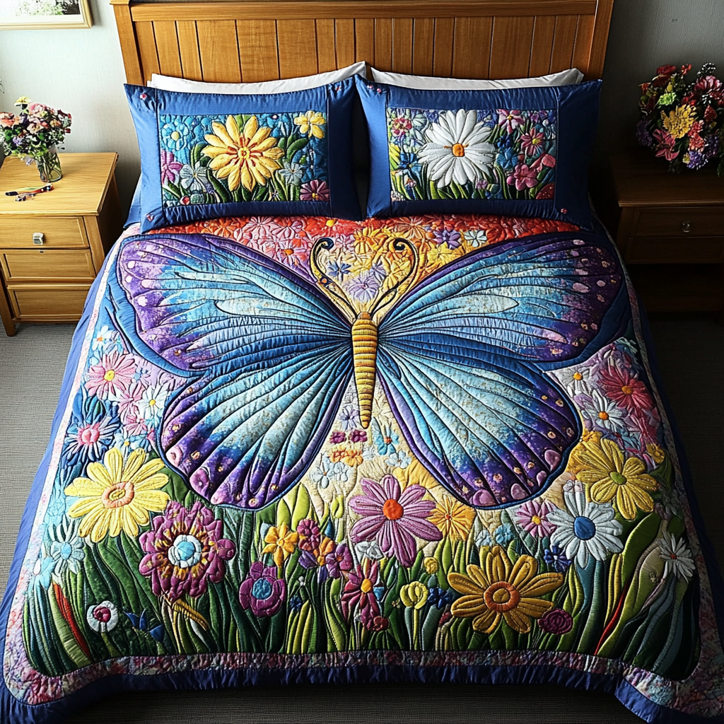 Flutter Garden Quilted Bedding Set Duvet Cover Bedspread Butterfly Gifts For Friends Flutter Garden Quilted Bedding Set Duvet Cover Bedspread Butterfly Gifts For Friends