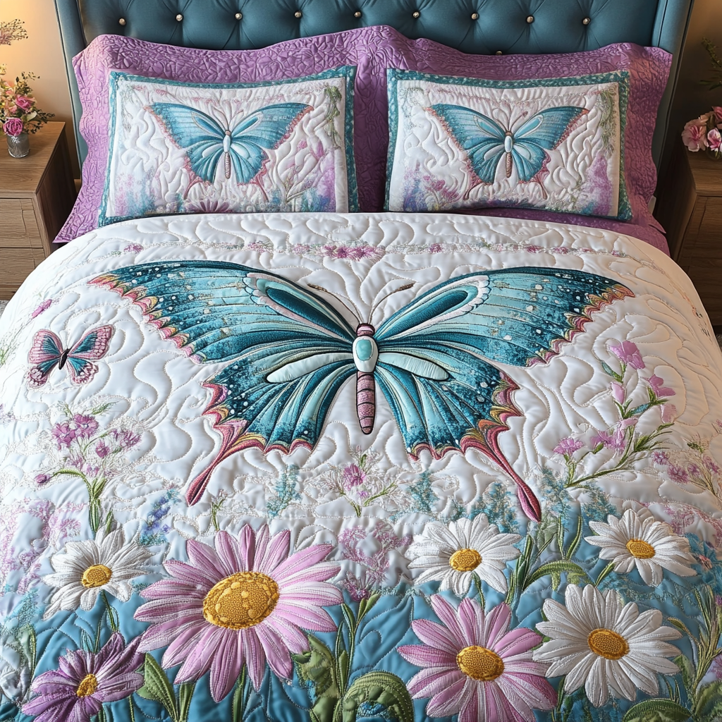 Flutter Grace Quilted Bedding Set Duvet Cover Bed Sheet Set Butterfly Lover Gifts For Women Flutter Grace Quilted Bedding Set Duvet Cover Bed Sheet Set Butterfly Lover Gifts For Women