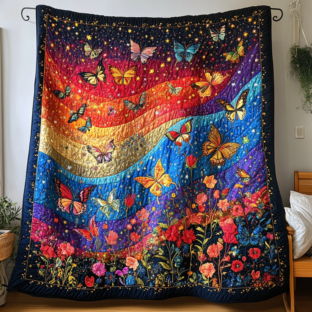 Flutter Grace Quilted Blanket Cute Colorful Blanket Butterfly Gifts For Her Flutter Grace Quilted Blanket Cute Colorful Blanket Butterfly Gifts For Her