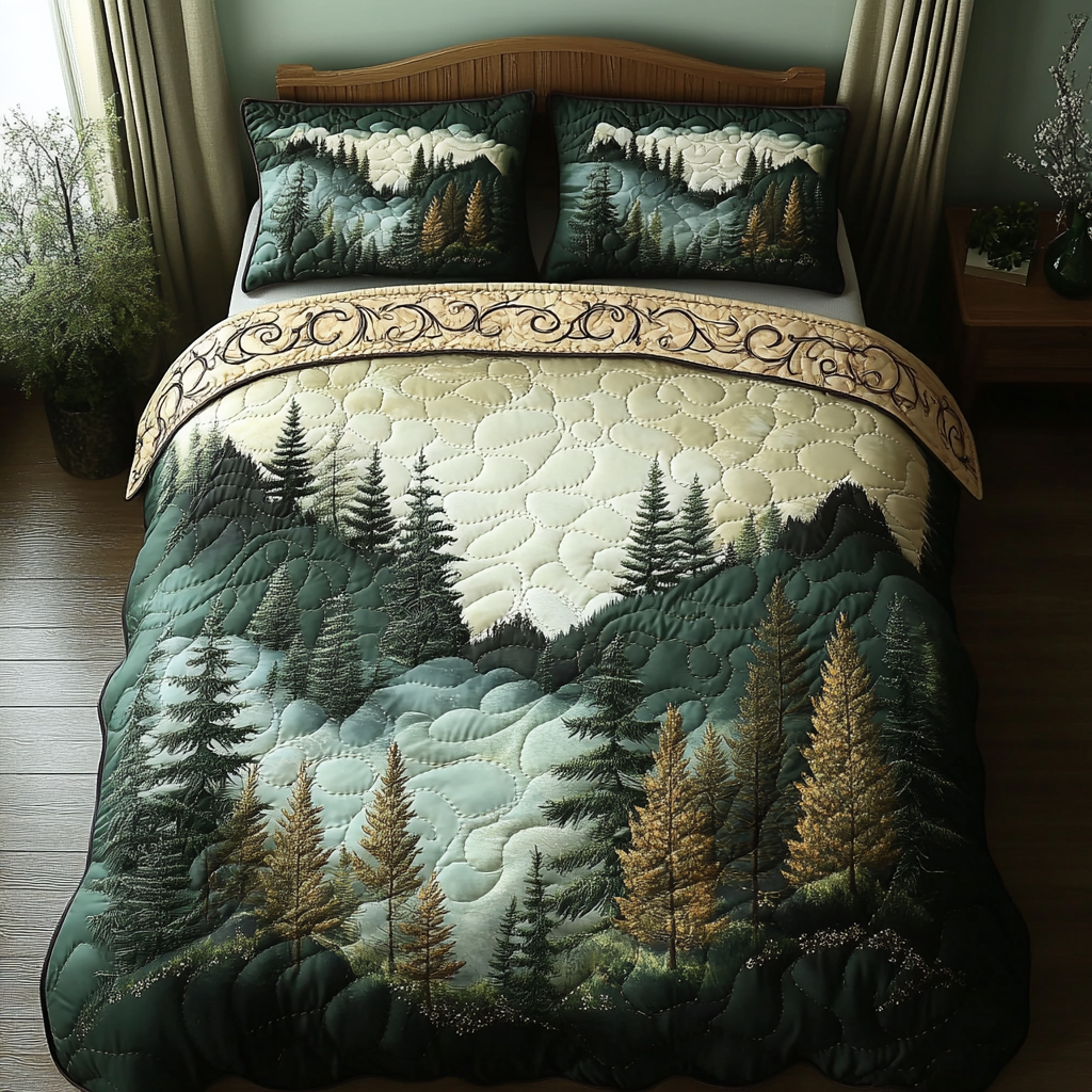 Foggy Forest Quilted Bedding Set Duvet Cover Bedspread Christmas Presents For Nana Foggy Forest Quilted Bedding Set Duvet Cover Bedspread Christmas Presents For Nana