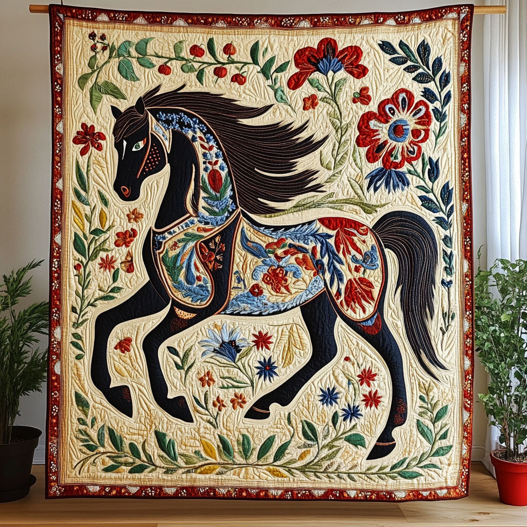 Folk Tale Ride Quilted Blanket Cute Colorful Blanket Horse Themed Christmas Gifts Folk Tale Ride Quilted Blanket Cute Colorful Blanket Horse Themed Christmas Gifts