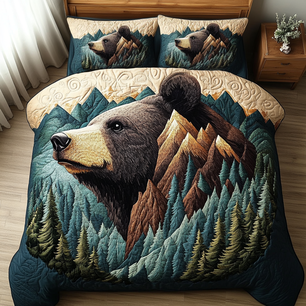 Forest Bear Quilted Bedding Set Duvet Cover Bed Sheet Set Unique Bear Gifts Forest Bear Quilted Bedding Set Duvet Cover Bed Sheet Set Unique Bear Gifts