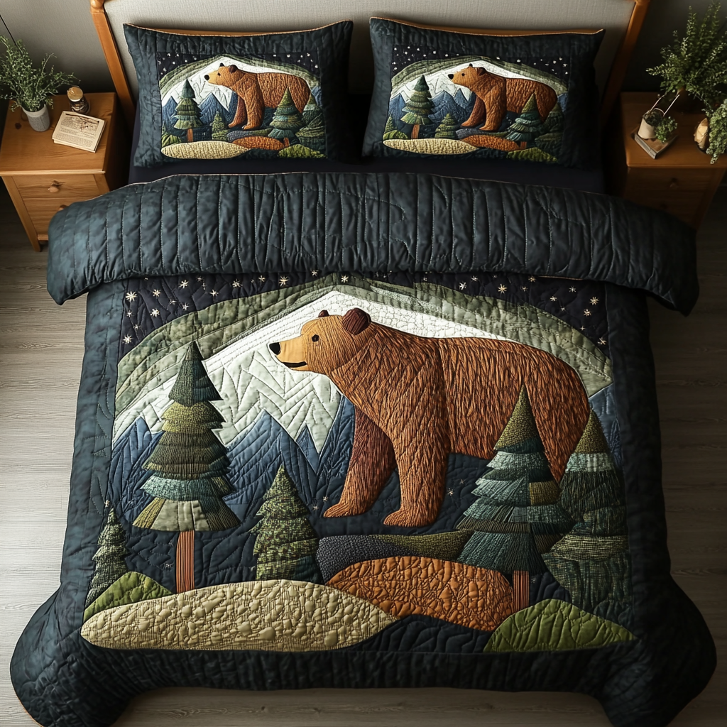 Forest Bear Quilted Bedding Set Duvet Cover Bedspreads Cute Bear Themed Gifts Forest Bear Quilted Bedding Set Duvet Cover Bedspreads Cute Bear Themed Gifts
