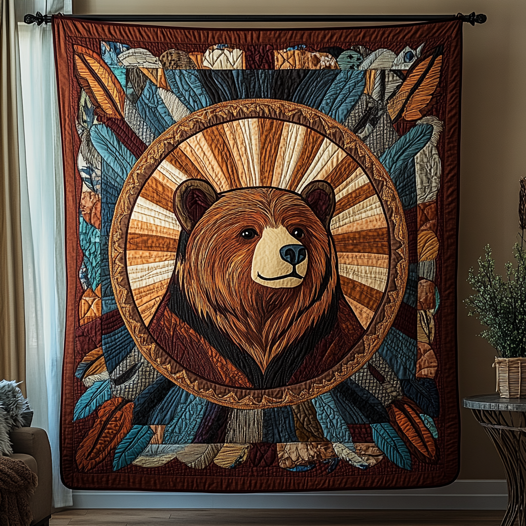 Forest Bear Quilted Blanket Cute Colorful Blanket Native Bear Gifts For Mom Forest Bear Quilted Blanket Cute Colorful Blanket Native Bear Gifts For Mom