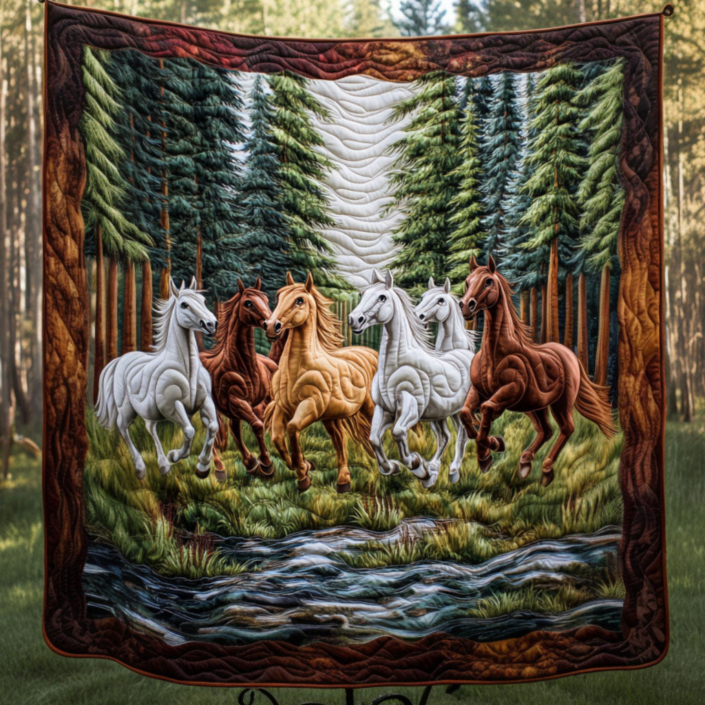 Forest Charge Quilted Blanket Cute Throw Blanket Horse Gifts For Equestrian Riders