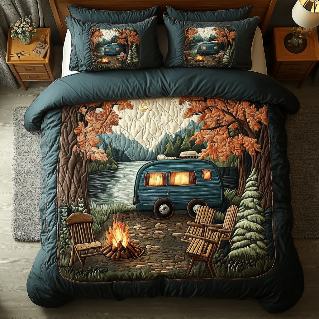Forest Escape Quilted Bedding Set Duvet Cover Bed Sheet Set Camping Gifts For Him Forest Escape Quilted Bedding Set Duvet Cover Bed Sheet Set Camping Gifts For Him