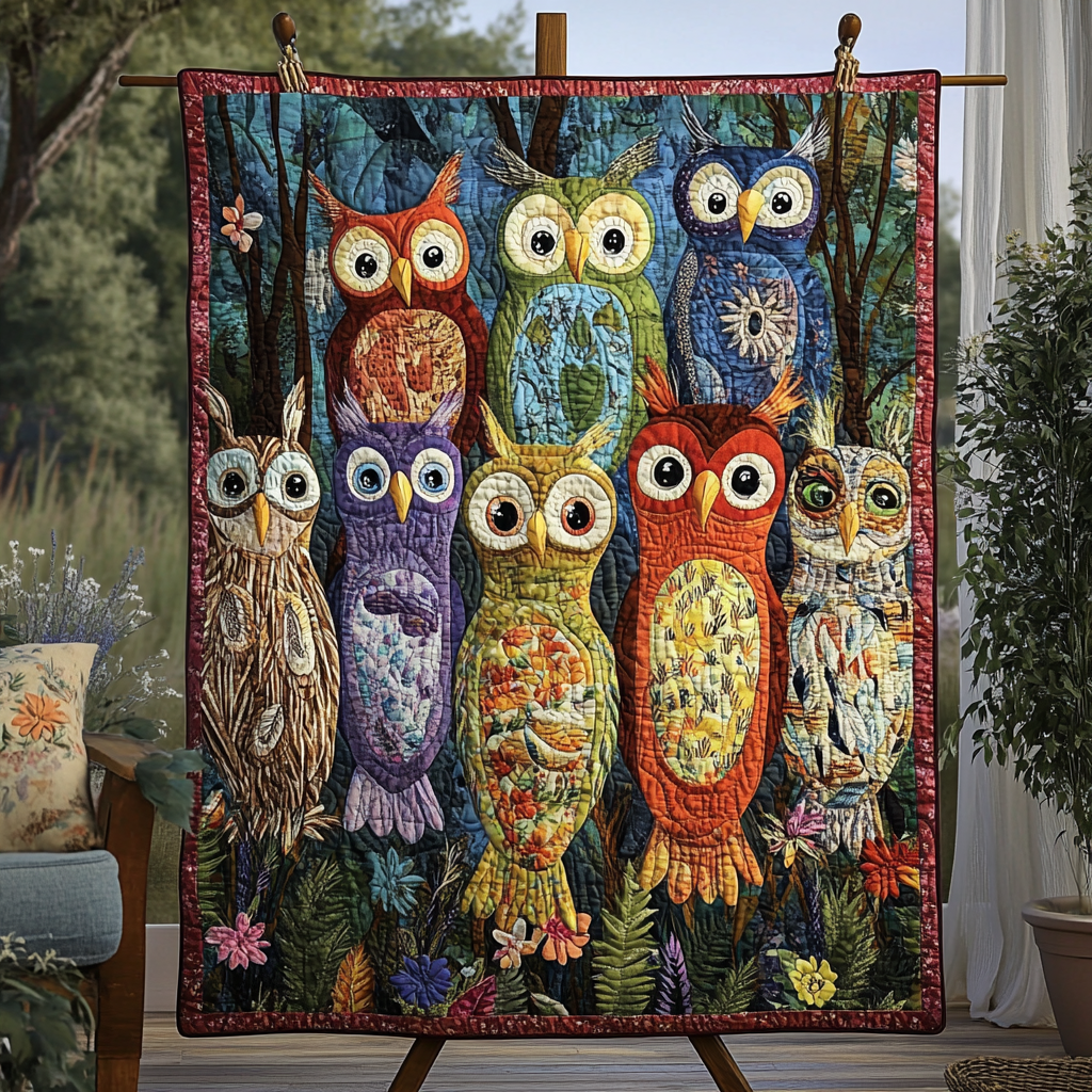 Forest Eyes Quilted Blanket Cute Colorful Blanket Owl Present Ideas Christmas Forest Eyes Quilted Blanket Cute Colorful Blanket Owl Present Ideas Christmas