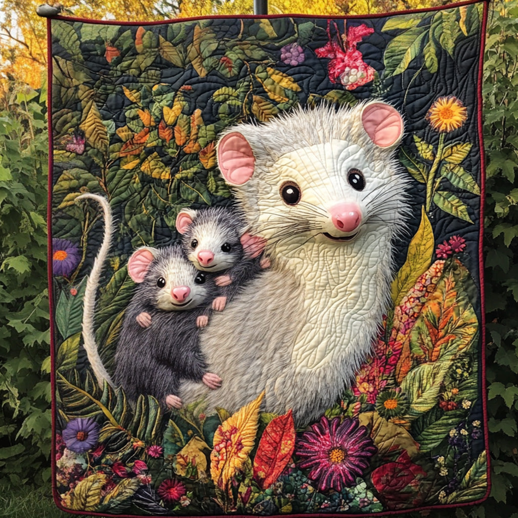 Forest Family Quilted Blanket Cute Throw Blanket Funny Opossum Gifts