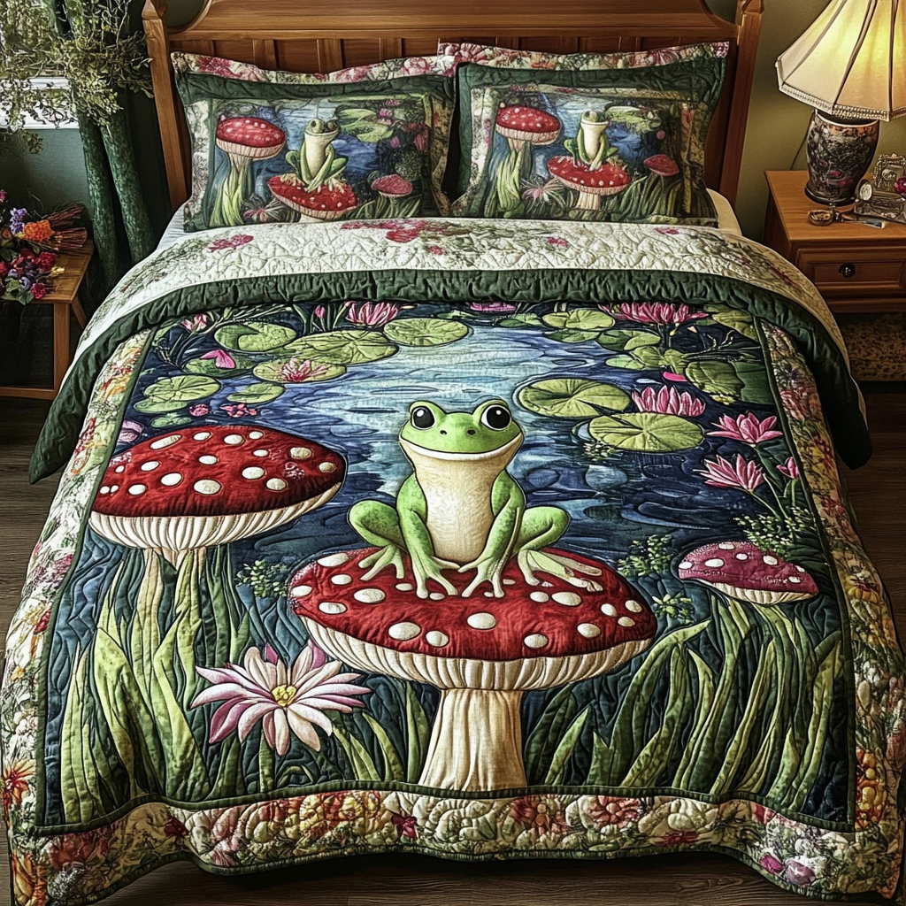 Forest Friend Quilted Bedding Set Duvet Cover Bed Sheet Set Frog Gifts For Her Forest Friend Quilted Bedding Set Duvet Cover Bed Sheet Set Frog Gifts For Her
