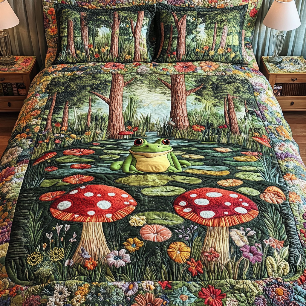 Forest Frog Quilted Bedding Set Duvet Cover Bedspreads Unique Gifts For Frog Lovers Forest Frog Quilted Bedding Set Duvet Cover Bedspreads Unique Gifts For Frog Lovers