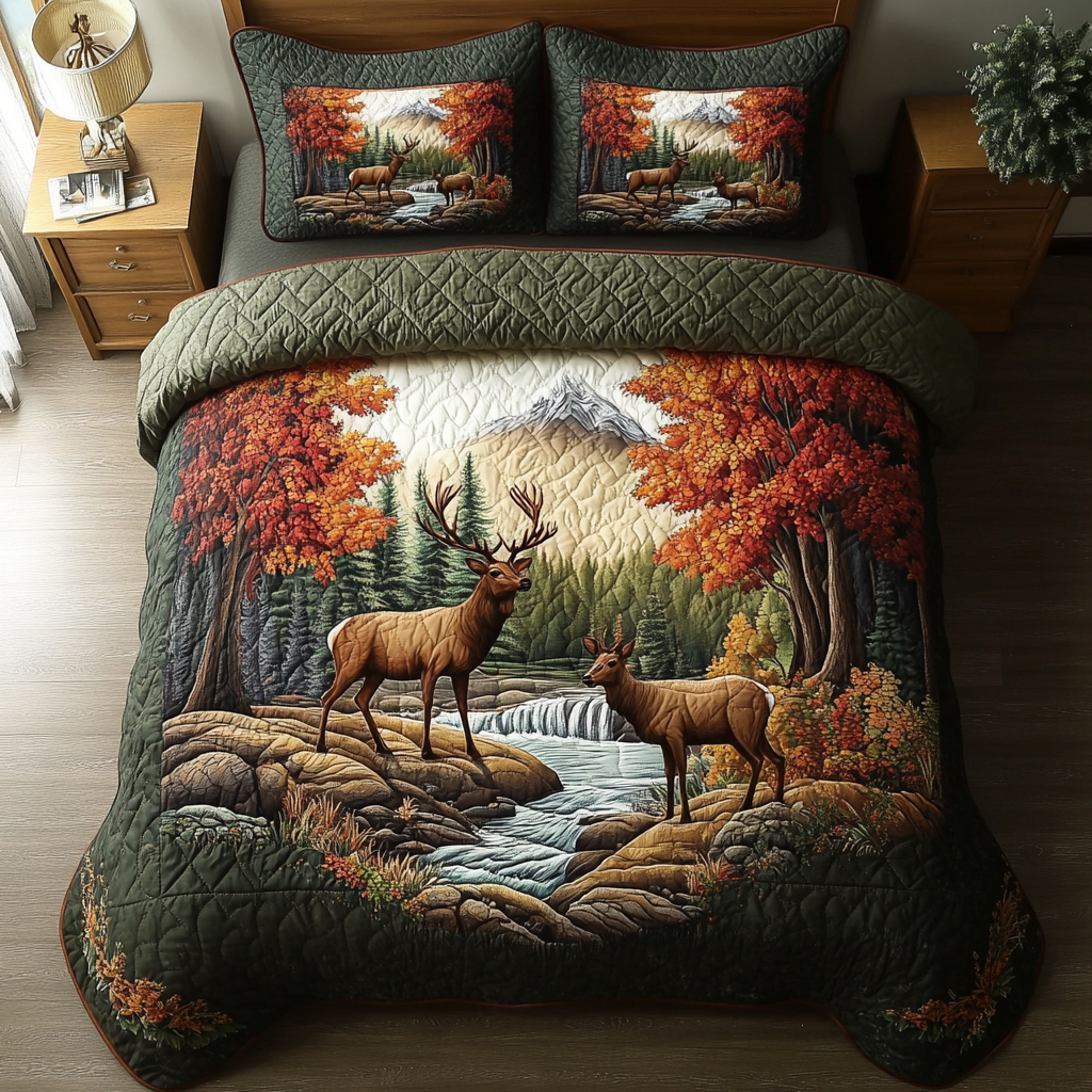 Forest Grace Quilted Bedding Set Duvet Cover Bed Sheet Set Gifts For Deer Lovers