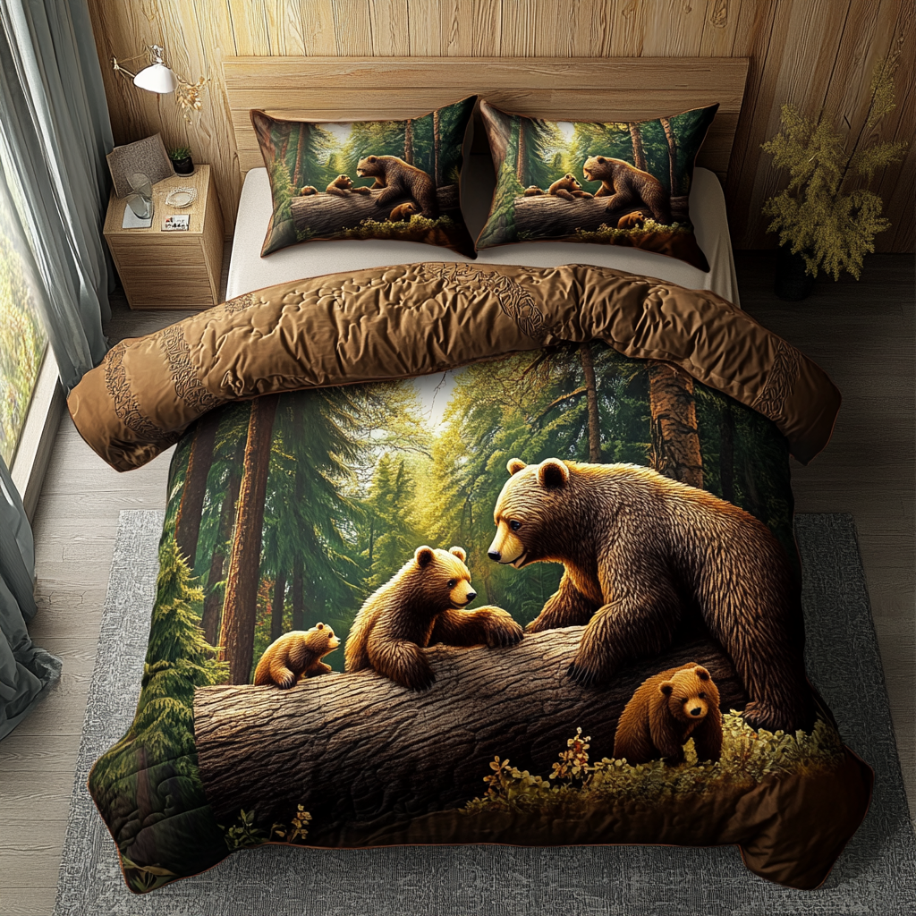 Forest King Quilted Bedding Set Duvet Cover Bedspread Bear Gifts For Dad Forest King Quilted Bedding Set Duvet Cover Bedspread Bear Gifts For Dad