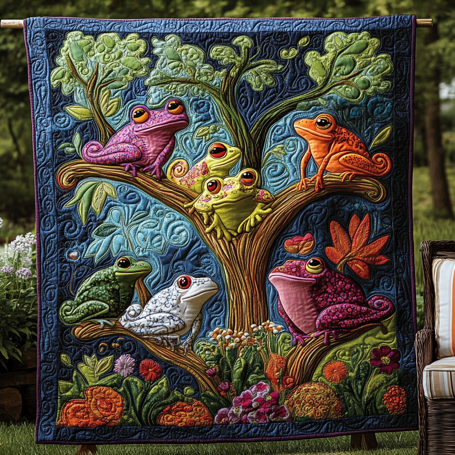 Forest Leap Fantasy Quilted Blanket Cute Colorful Blanket Mushroom Frog Gifts For Her Forest Leap Fantasy Quilted Blanket Cute Colorful Blanket Mushroom Frog Gifts For Her