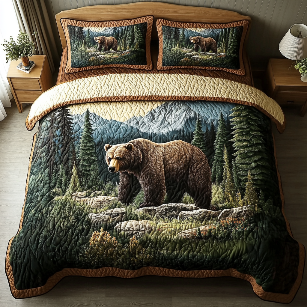 Forest Majesty Quilted Bedding Set Duvet Cover Bed Sheet Set Gift Ideas For Bear Lovers