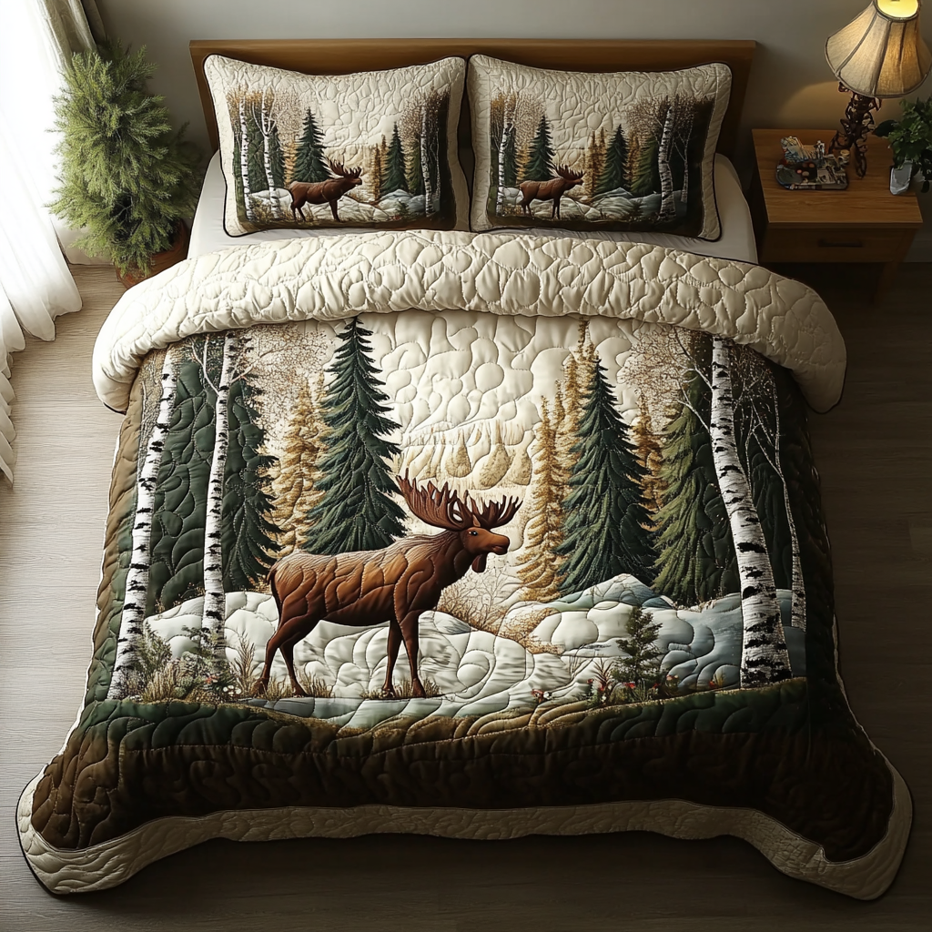 Forest Moose Quilted Bedding Set Duvet Cover Bed Sheet Set Christmas Gifts For Mothers Forest Moose Quilted Bedding Set Duvet Cover Bed Sheet Set Christmas Gifts For Mothers