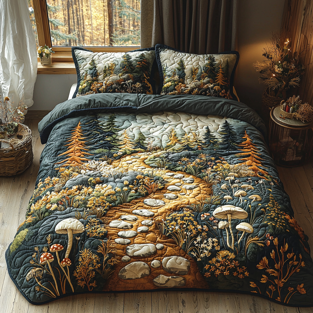 Forest Mushroom Path Quilted Bedding Set Duvet Cover Bedspreads Xmas Gifts For Family Forest Mushroom Path Quilted Bedding Set Duvet Cover Bedspreads Xmas Gifts For Family