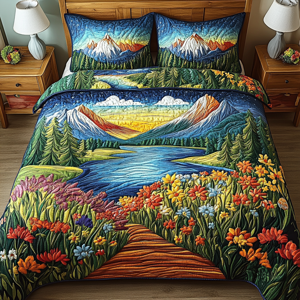 Forest Path Quilted Bedding Set Duvet Cover Bed Sheet Set Gifts For Forest Lovers