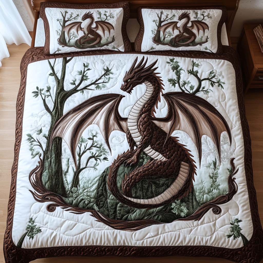 Forest Sentinel Quilted Bedding Set Duvet Cover Bed Sheet Set Cool Gifts For Dragon Lovers Forest Sentinel Quilted Bedding Set Duvet Cover Bed Sheet Set Cool Gifts For Dragon Lovers