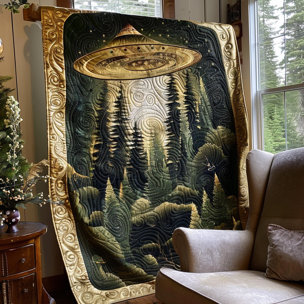 Forest UFO Encounter Quilted Blanket Sofa Throw Blanket Good Gifts For Teenage Guys Forest UFO Encounter Quilted Blanket Sofa Throw Blanket Good Gifts For Teenage Guys
