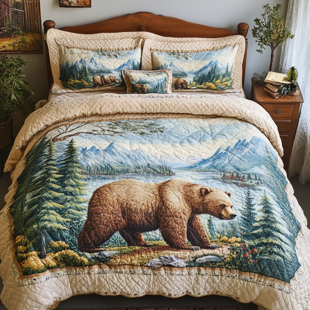 Forest Walk Quilted Bedding Set Duvet Cover Bed Sheet Set Bear Gifts For Women
