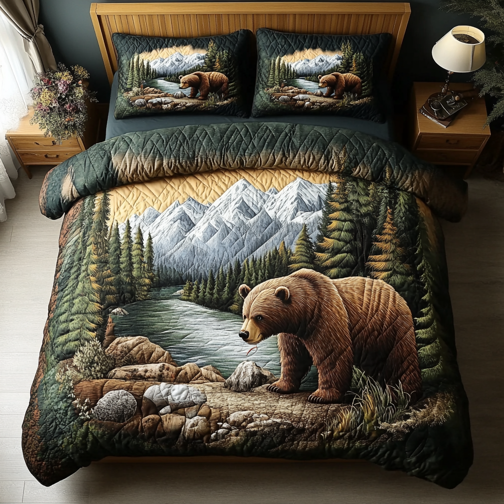 Forest Wanderer Quilted Bedding Set Duvet Cover Bedspreads Cute Bear Themed Presents Forest Wanderer Quilted Bedding Set Duvet Cover Bedspreads Cute Bear Themed Presents
