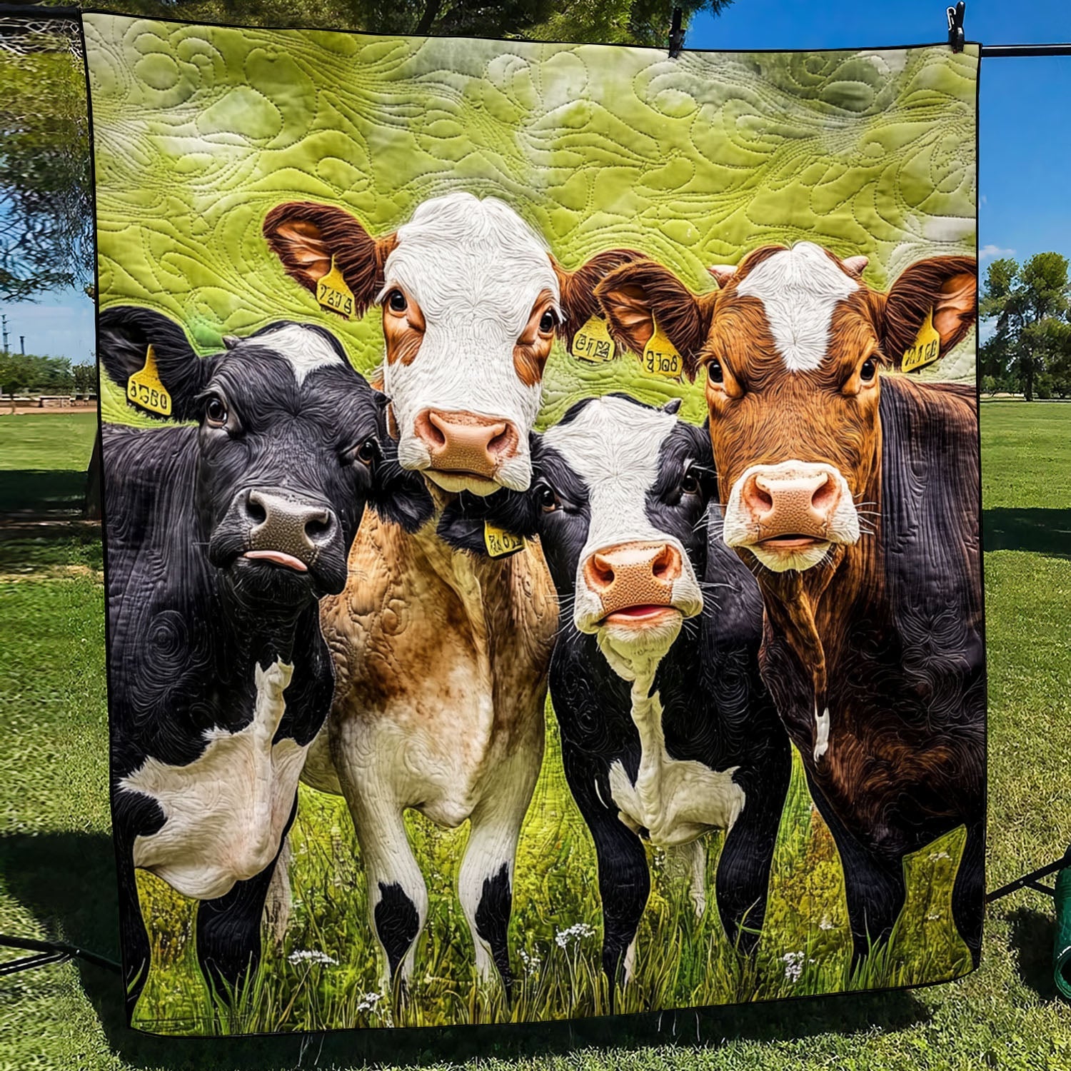 Four Cow Friends Quilted Blanket Cute Throw Blanket Mum Xmas Gifts Four Cow Friends Quilted Blanket Cute Throw Blanket Mum Xmas Gifts