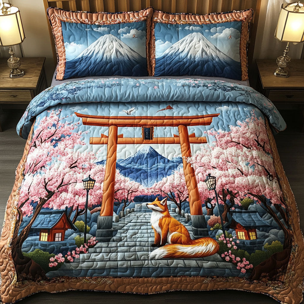 Fox and Fuji Quilted Bedding Set Duvet Cover Bed Sheet Set Fuji Mountain Japanese Gifts Fox and Fuji Quilted Bedding Set Duvet Cover Bed Sheet Set Fuji Mountain Japanese Gifts