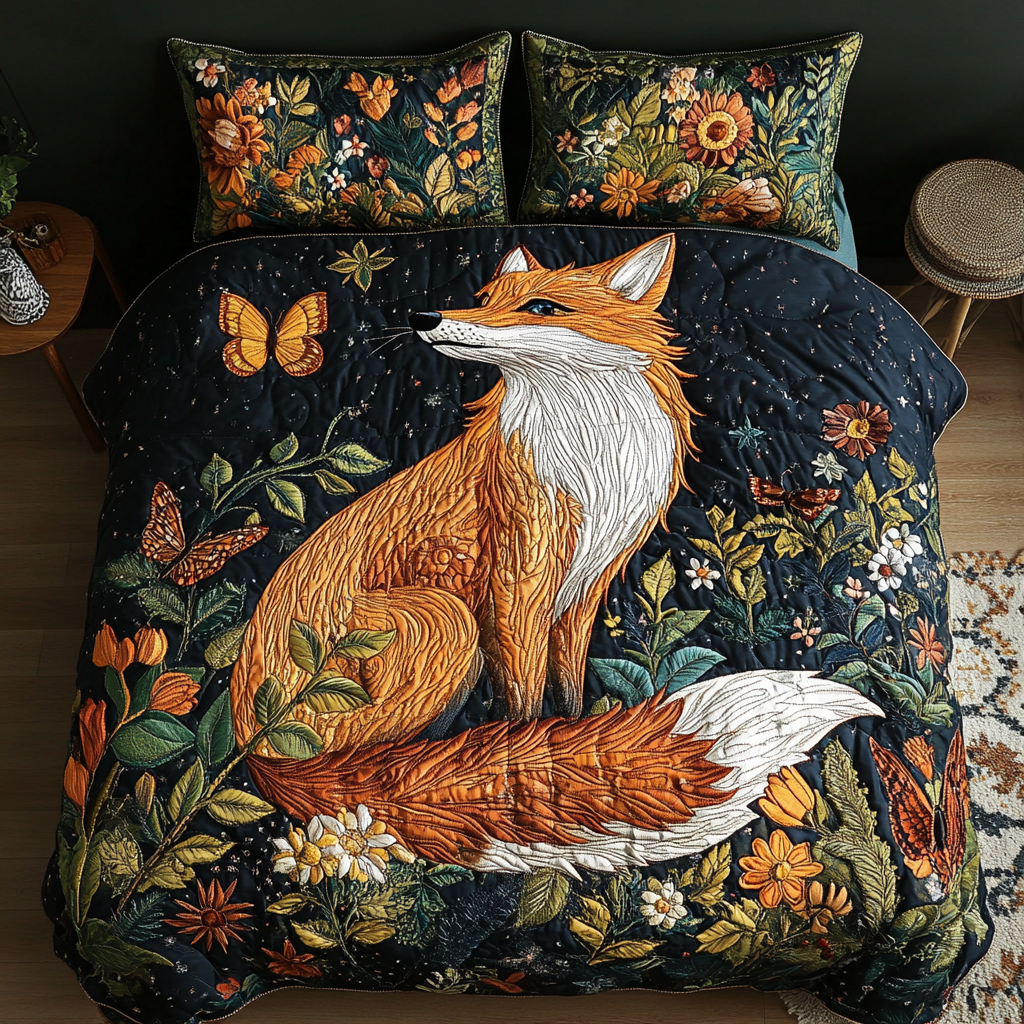 Fox Den Quilted Bedding Set Duvet Cover Bed Sheet Set Unique Fox Gift Items Fox Den Quilted Bedding Set Duvet Cover Bed Sheet Set Unique Fox Gift Items