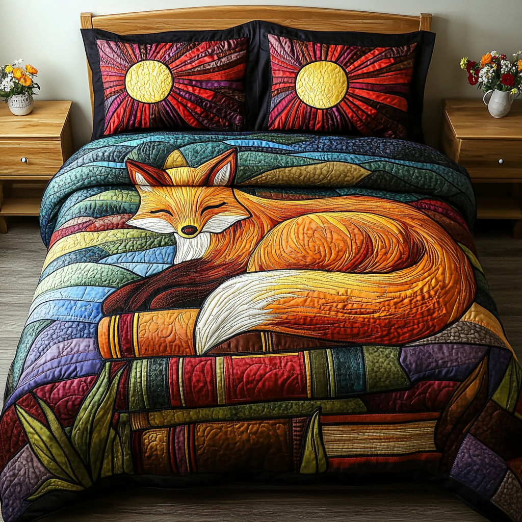 Fox in the Forest Quilted Bedding Set Duvet Cover Bedspread Unique Fox Gift Items Fox in the Forest Quilted Bedding Set Duvet Cover Bedspread Unique Fox Gift Items