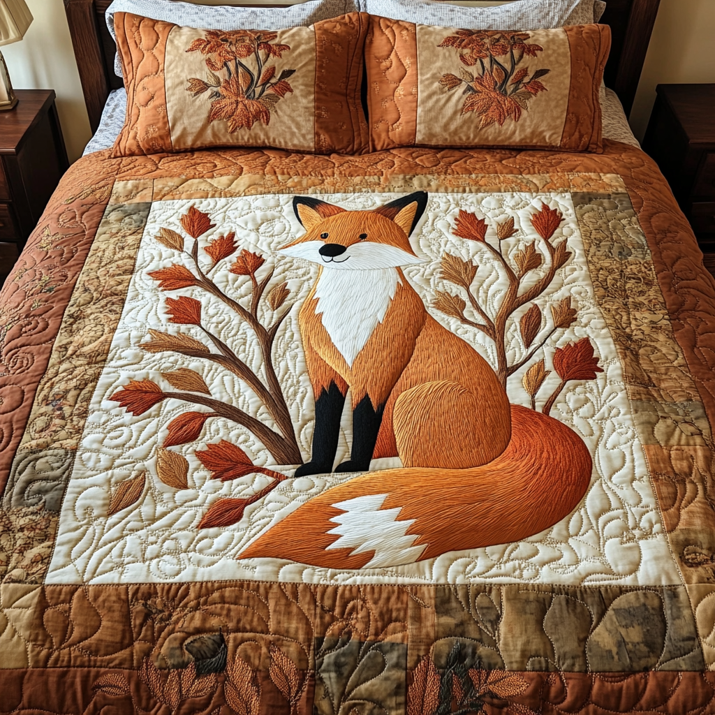 Fox Meadow Quilted Bedding Set Duvet Cover Bed Sheet Set Best Fox Gift Ideas