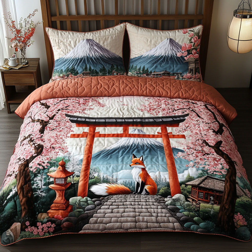 Fox Shrine Quilted Bedding Set Duvet Cover Bed Sheet Set Fuji Mountain Japanese Gifts Fox Shrine Quilted Bedding Set Duvet Cover Bed Sheet Set Fuji Mountain Japanese Gifts