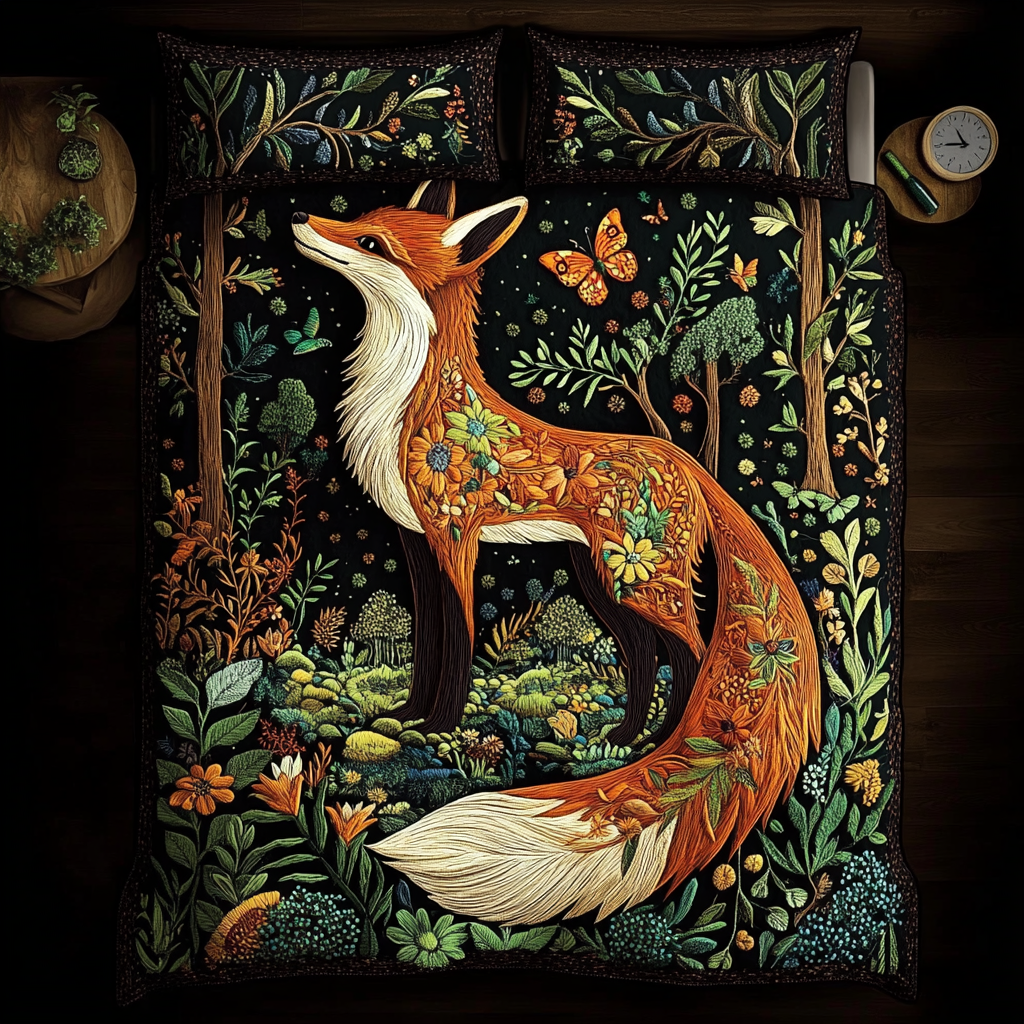 Fox Tale Quilted Bedding Set Duvet Cover Bedspread Fox Gifts For Mom Mother's Day