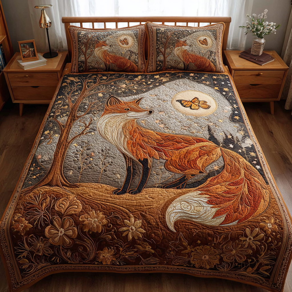 Fox Trail Quilted Bedding Set Duvet Cover Bed Sheet Set Unique Gifts For Fox Lovers Fox Trail Quilted Bedding Set Duvet Cover Bed Sheet Set Unique Gifts For Fox Lovers
