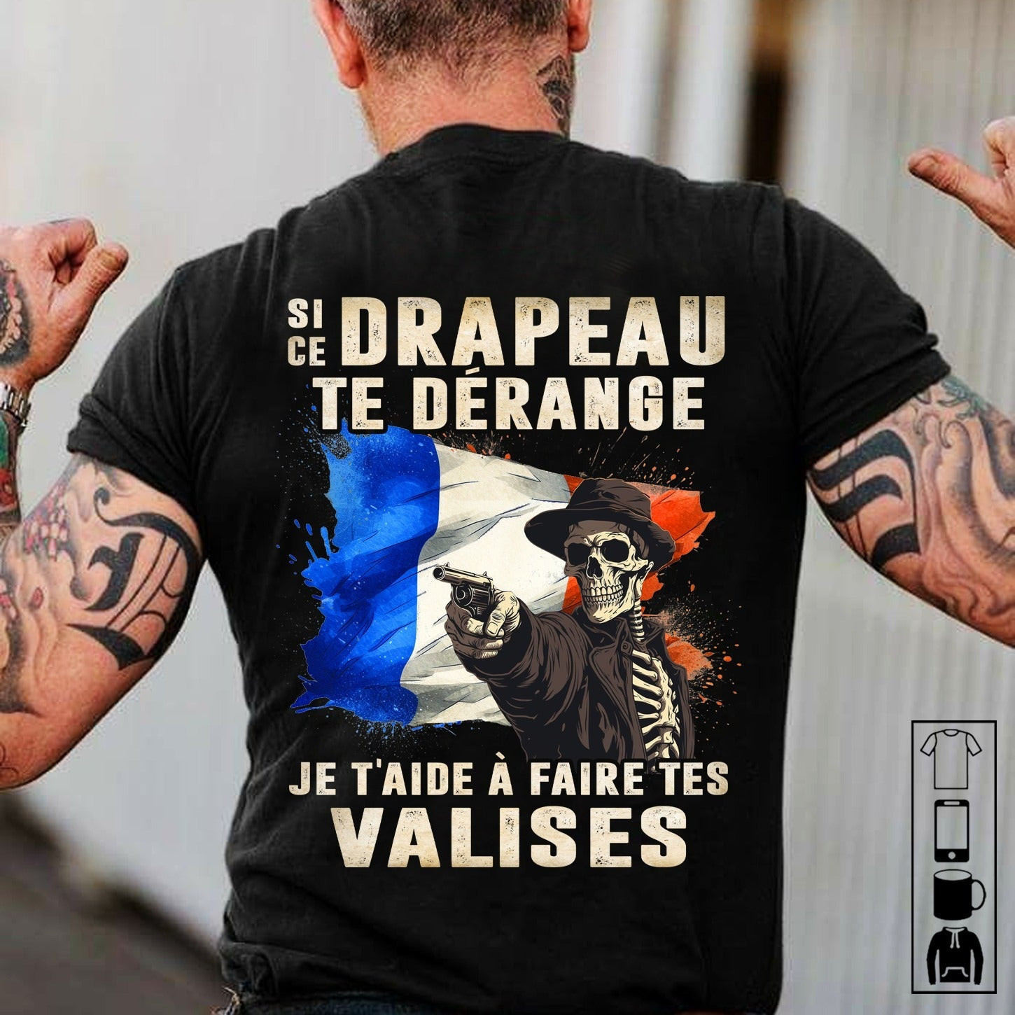 France Flag Skull With Gun T-Shirt Si Ce Drapeau Te D'range Je T'Aide À Faire Tes Valises Shirt France Flag Skull With Gun T-Shirt Si Ce Drapeau Te D'range Je T'Aide À Faire Tes Valises Shirt
