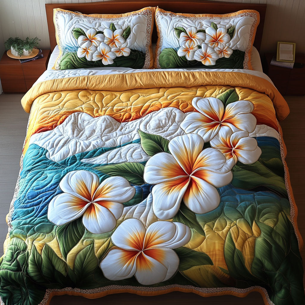 Frangipani Paradise Quilted Bedding Set Duvet Cover Bed Sheet Set Flower Presents For Mom Frangipani Paradise Quilted Bedding Set Duvet Cover Bed Sheet Set Flower Presents For Mom