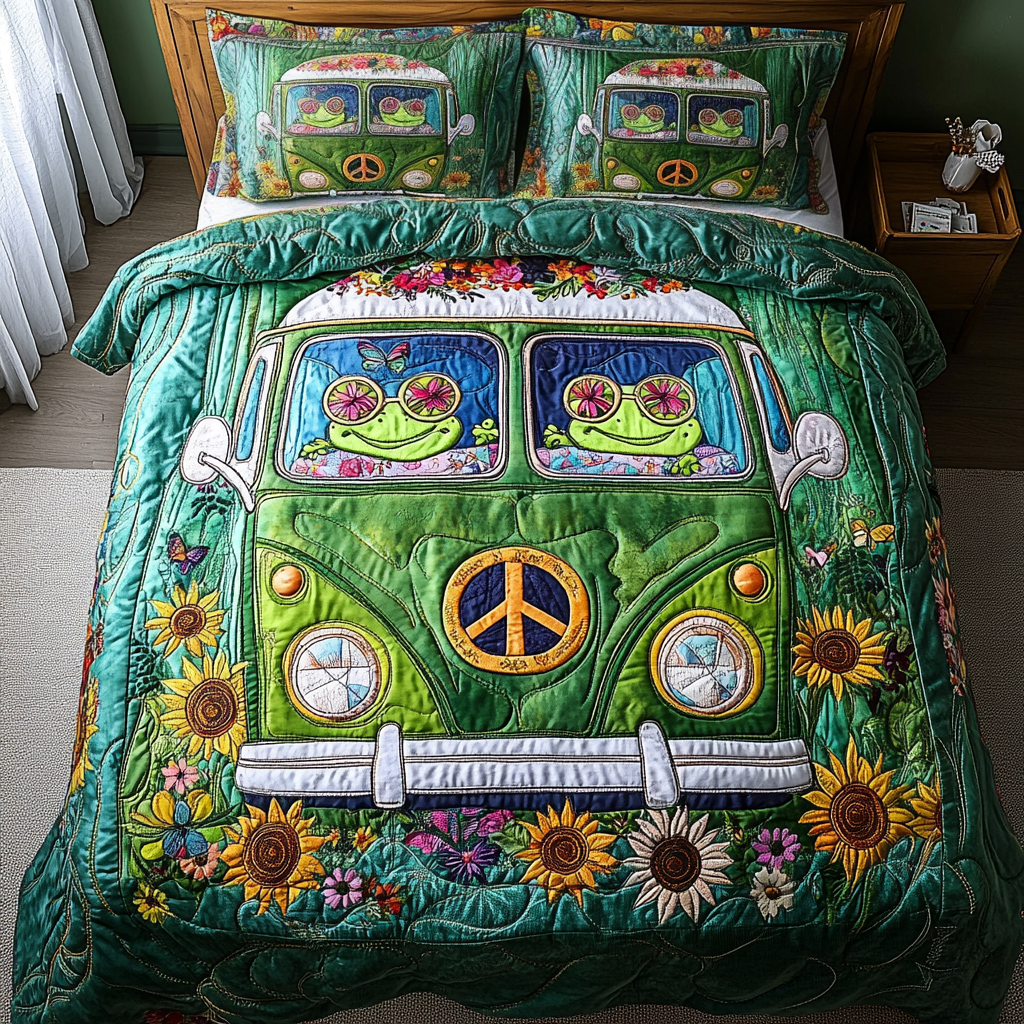 Free Frog Quilted Bedding Set Duvet Cover Bedspreads Best Gifts For Hippie Mom