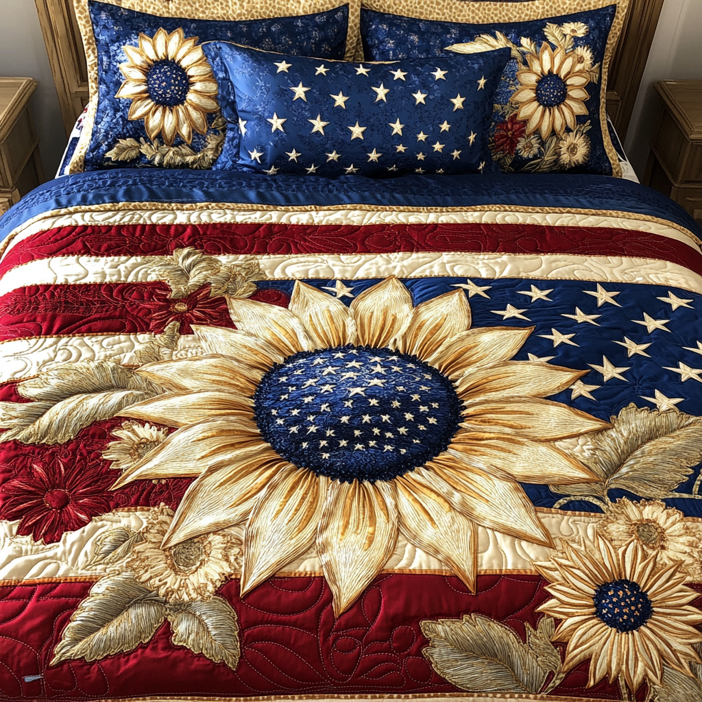 Freedom Bloom Quilted Bedding Set Duvet Cover Merch Sunflower Gifts For Her
