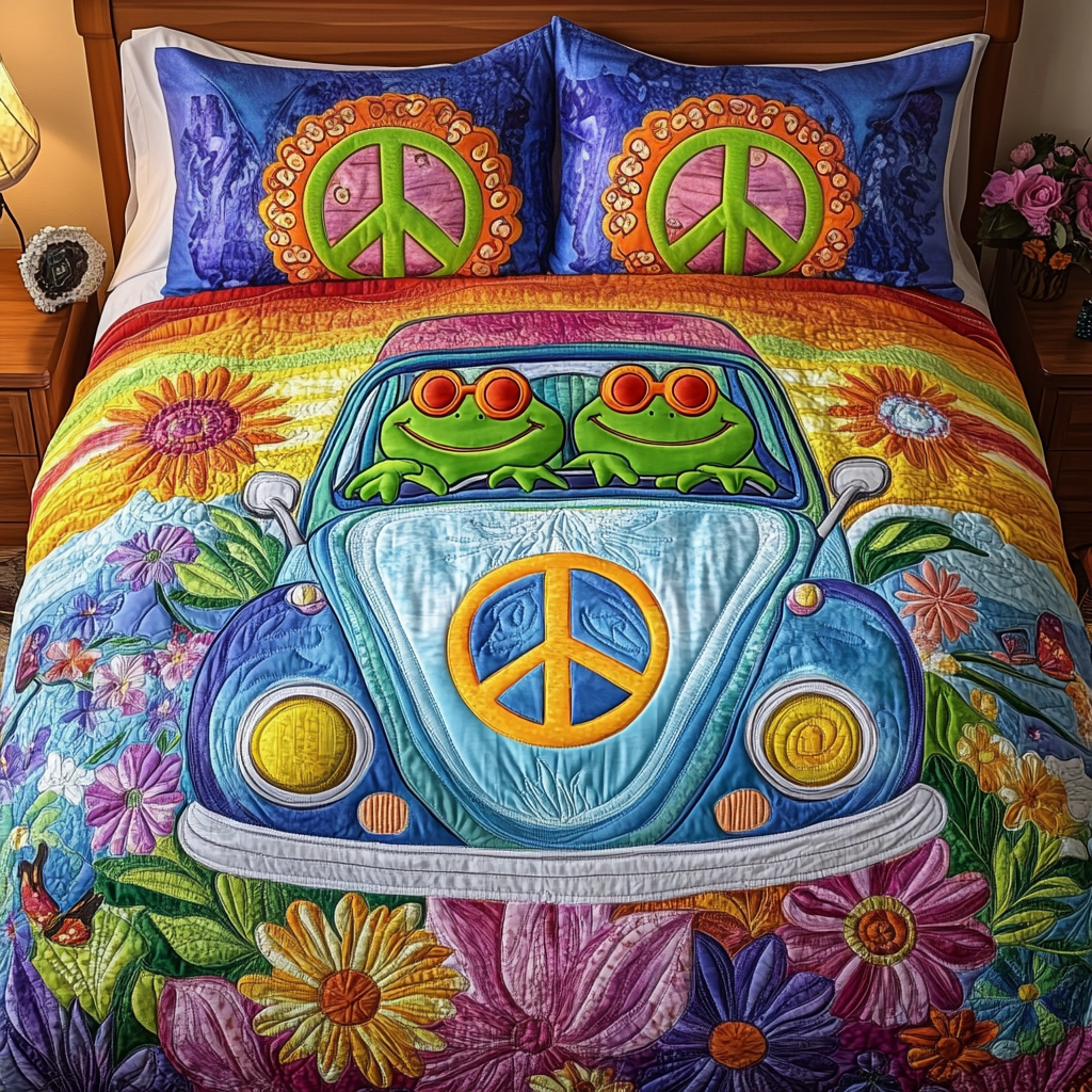 Freedom Frog Quilted Bedding Set Duvet Cover Bed Sheet Set Wedding Gifts For Hippies Freedom Frog Quilted Bedding Set Duvet Cover Bed Sheet Set Wedding Gifts For Hippies