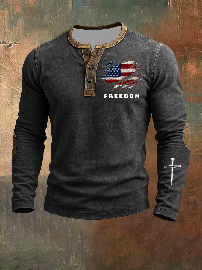 Freedom Henley Long Sleeve Shirt Patriotic Apparel Charlie Kirk Shooters Merch Freedom Henley Long Sleeve Shirt Patriotic Apparel Charlie Kirk Shooters Merch