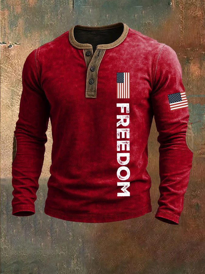 Freedom Henley Long Sleeve Shirt USA Flag Patriotic Apparel Charlie Kirk Shooters Merch Freedom Henley Long Sleeve Shirt USA Flag Patriotic Apparel Charlie Kirk Shooters Merch