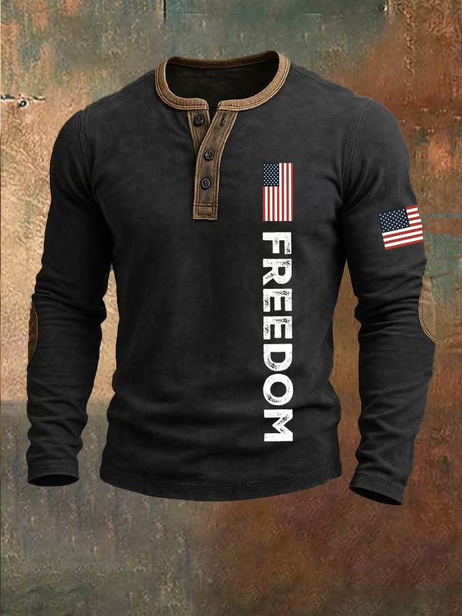Freedom Henley Long Sleeve Shirt USA Flag Patriotic Apparel Red Charlie Kirk Merch Freedom Henley Long Sleeve Shirt USA Flag Patriotic Apparel Red Charlie Kirk Merch