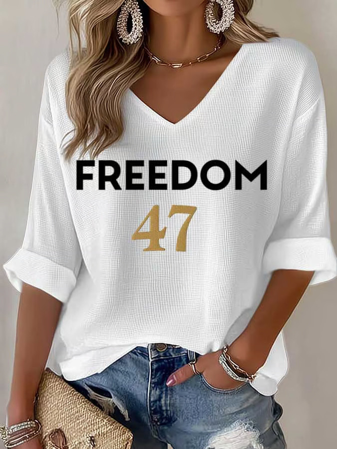 Freedom Shirt Charlie Kirk Wore 47 V-Neck Long Sleeve Shirt Patriotic Gifts For Her Freedom Shirt Charlie Kirk Wore 47 V-Neck Long Sleeve Shirt Patriotic Gifts For Her