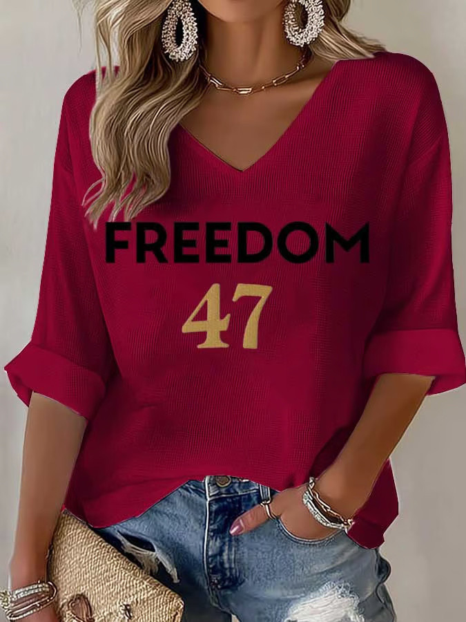 Freedom Shirt Charlie Kirk Wore 47 V-Neck Long Sleeve Shirt Patriotic Gifts For Mom Freedom Shirt Charlie Kirk Wore 47 V-Neck Long Sleeve Shirt Patriotic Gifts For Mom